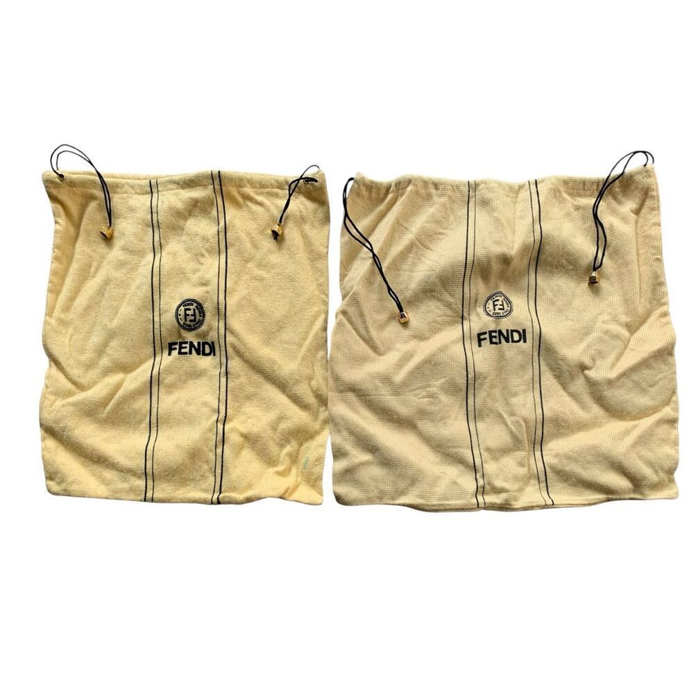 2 FENDI Vintage Yellow Logo Drawstring Dust Bag purse shoe cover LOT